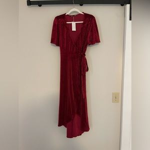 Red velvet wrap dress